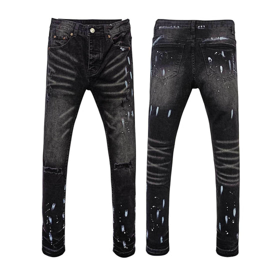 American High Street Ripped Stretch Paint Splash Straight Jeans Men