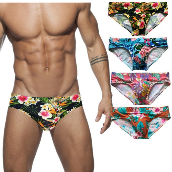 Printed swim trunks low waist sexy cup men&