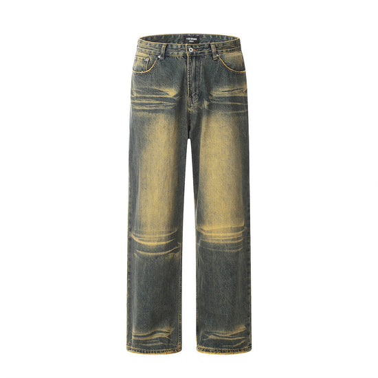 Spray Paint Denim Straight-leg Pants Men