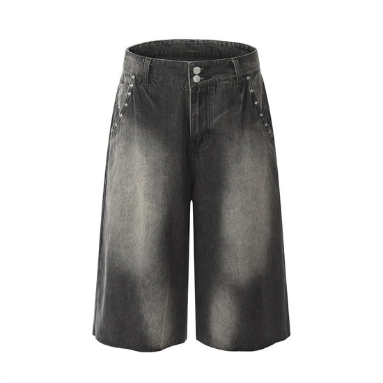 Contrast Color Paint Spray Painting Loose Denim Shorts Men