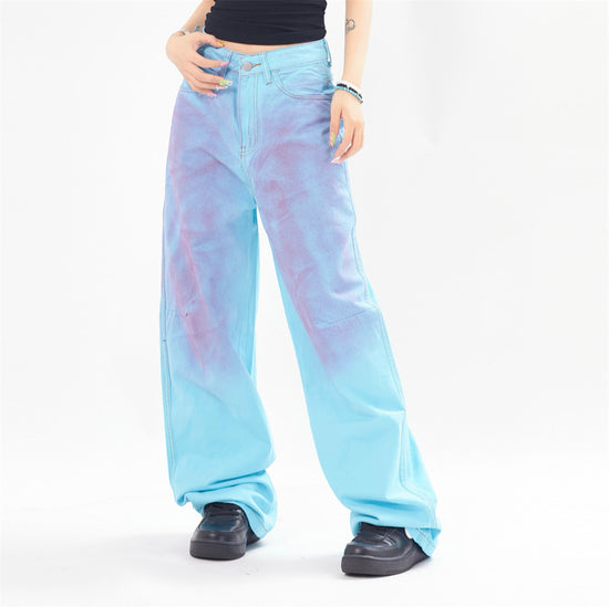 Spray Paint Loose Wide-leg Pants For Men And Women