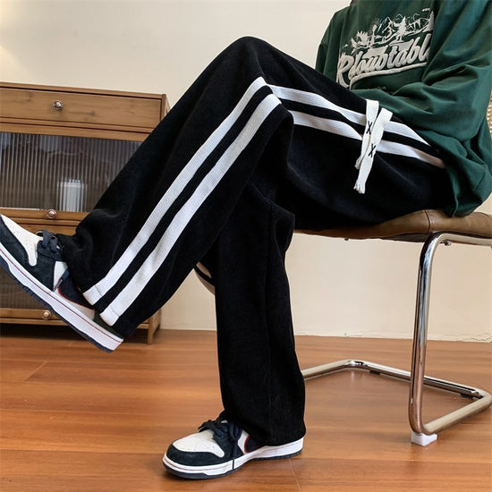 Loose Striped Corduroy Straight Wide Leg Sweat Pants