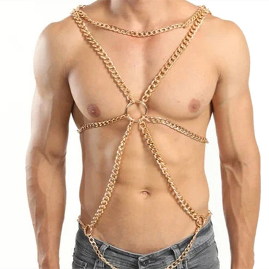 Chest Chain Metal Ring Charm Men